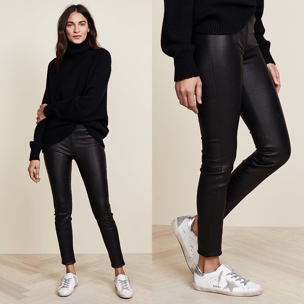 Helmut Lang Leather Leggings Black 12 NWOT